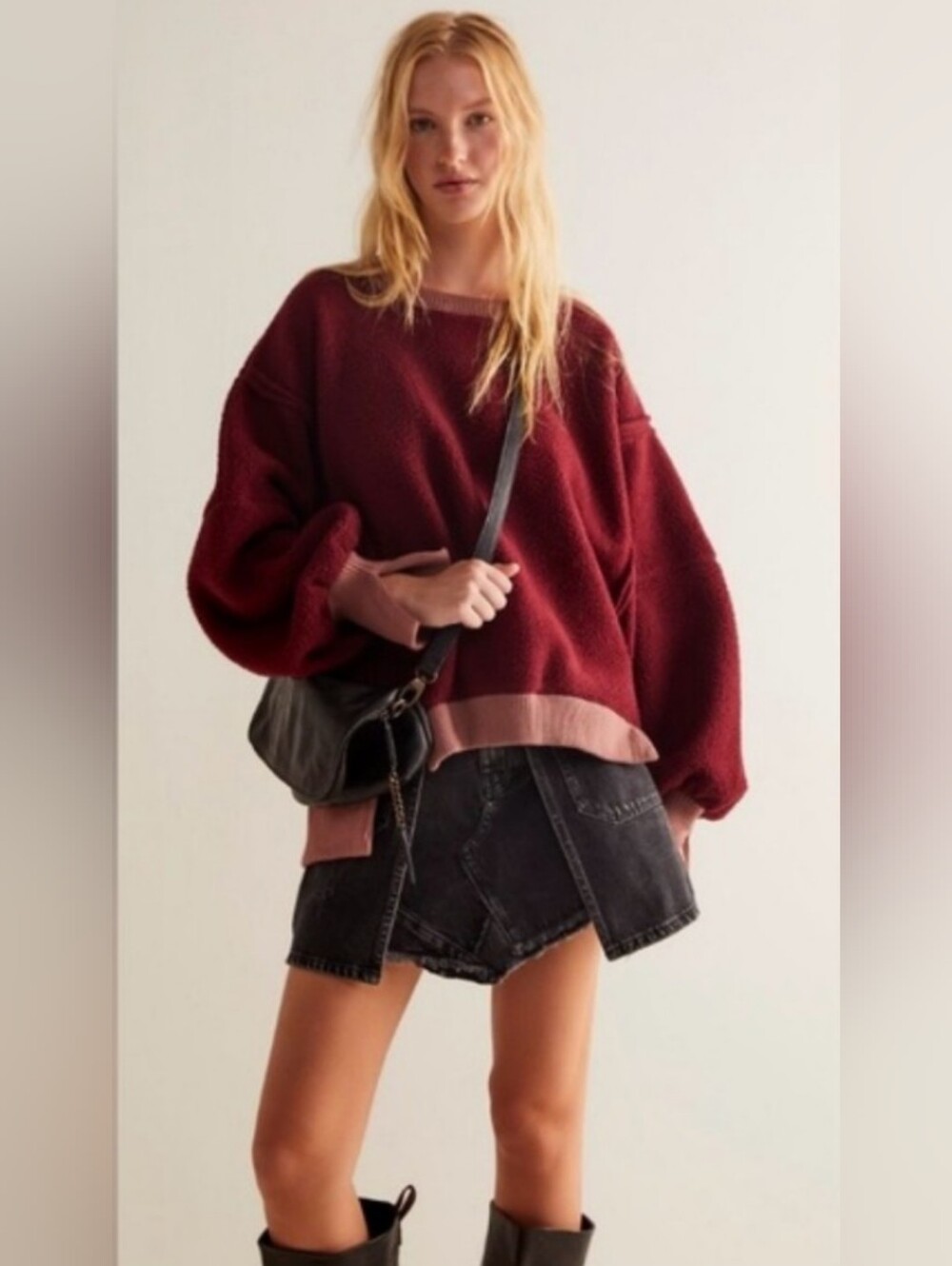 Free People Cozy Camden Sweatshirt Maroon